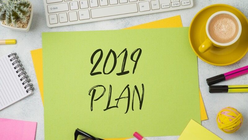 Zielona kartka z napisem 2019 plan