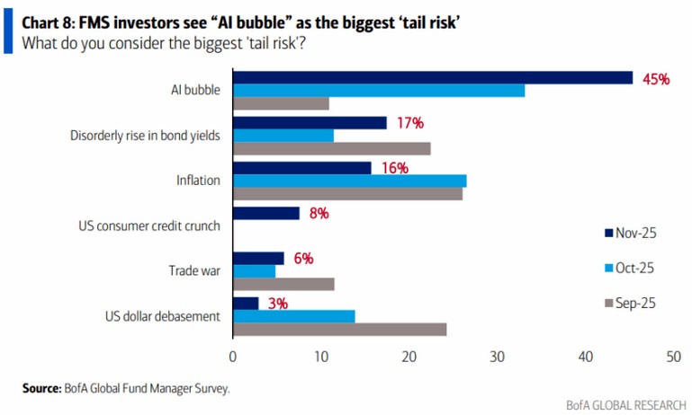 Ankieta BofA listopad 2025 największe ryzyka