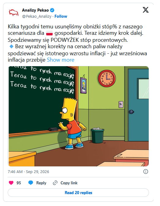 Pekao tweet o podwyżce stóp w listopadzie 2026